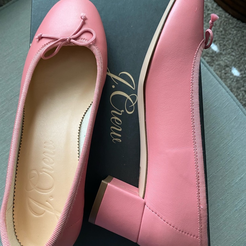 J. Crew Kate Block Heel Ballet Pumps in Warm Rose Leather Size 7
